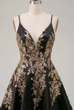A-Line Black Satin Sequins Asymmetrical Short Prom Dress