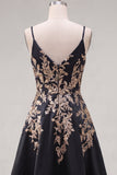 A-Line Black Satin Sequins Asymmetrical Short Prom Dress