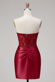 Red Satin Sweetheart Beaded Sheer Corset Short Prom Dress