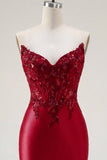 Red Satin Sweetheart Beaded Sheer Corset Short Prom Dress