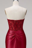 Red Satin Sweetheart Beaded Sheer Corset Short Prom Dress