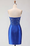 Red Satin Sweetheart Beaded Sheer Corset Short Prom Dress