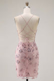 Blush Bodycon Halter Neck Sheer Corset Sequins Short Prom Dress