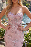 Blush Bodycon Halter Neck Sheer Corset Sequins Short Prom Dress