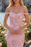 Off the Shoulder Blush Bodycon Sheer Corset Sequins Short Prom Dress