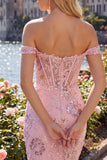 Off the Shoulder Blush Bodycon Sheer Corset Sequins Short Prom Dress