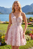Pink A-Line One Shoulder Floral Homecoming Dress