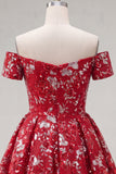 Sparkly Red Floral A Line Short Corset Homecoming Dress with Beading