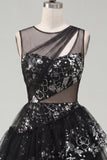 Floral Sparkly Black Keyhole A Line Sequin Short Homecoming Dress