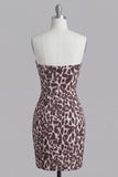Coffee Leopard Print Ruched Tight Short Corset Homecoming Dress with Beading