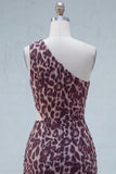 Coffee Leopard Print One Shoulder Cut Out Ruched Tight Short Homecoming Dress