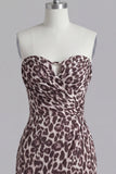 Coffee Strapless Ruched Tight Leopard Print Short Homecoming Dress
