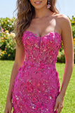 Sparkly Fuchsia Floral Sweetheart Tight Short Corset Homecoming Dress with Beading