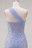 Sparkly Grey Blue Corset One Shoulder Tight Short Lace Homecoming Dress