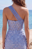 Sparkly Grey Blue Corset One Shoulder Tight Short Lace Homecoming Dress