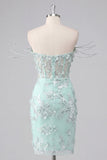 Mint Floral Off the Shoulder Corset Bodycon Appliqued Homecoming Dress with Slit