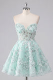 A-Line Mint Floral Sweetheart Corset Appliqued Homecoming Dress