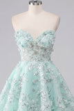 A-Line Mint Floral Sweetheart Corset Appliqued Homecoming Dress