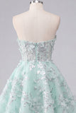 A-Line Mint Floral Sweetheart Corset Appliqued Homecoming Dress