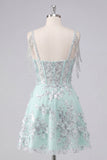 Off the Shoulder A-Line Corset Mint Floral Appliqued Homecoming Dress
