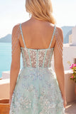 Off the Shoulder A-Line Corset Mint Floral Appliqued Homecoming Dress