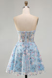 Green Sweetheart Sheer Corset A-Line Floral Homecoming Dress with Appliques