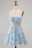 Green Sweetheart Sheer Corset A-Line Floral Homecoming Dress with Appliques