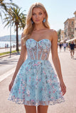 Green Sweetheart Sheer Corset A-Line Floral Homecoming Dress with Appliques