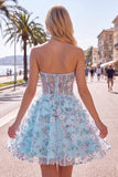 Green Sweetheart Sheer Corset A-Line Floral Homecoming Dress with Appliques
