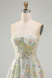 Green Sweetheart Sheer Corset A-Line Floral Homecoming Dress with Appliques