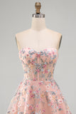 Green Sweetheart Sheer Corset A-Line Floral Homecoming Dress with Appliques