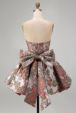A-Line Pink Sweetheart Jacquard Floral Homecoming Dress with Bow