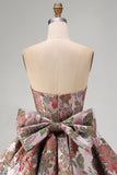 A-Line Pink Sweetheart Jacquard Floral Homecoming Dress with Bow