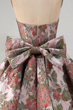 A-Line Pink Sweetheart Jacquard Floral Homecoming Dress with Bow