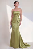 Strapless Green Mermaid Ruched Formal Dress