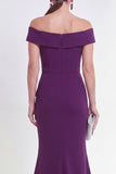 Off the Shoulder Purple Mermaid Ruched Formal Dress with Slit