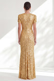 Sparkly Mermaid Golden Round Neck Sequins Long Mother Of the Bride Dress