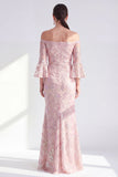 Sparkly Mermaid Blush Off the Shoulder Sequins Long Mother Of the Bride Dress