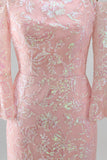 Sparkly Blush Off the Shoulder Sequins Embroidery Mermaid Formal Dress with 3/4 Sleeves