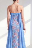 Sparkly Mermaid Blue Strapless Sequins Long Mother Of the Bride Dress with Cape