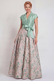 Navy A-Line V-Neck Notch Lapel Floral Long Mother of the Bride Dress with Bow