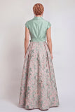 Navy A-Line V-Neck Notch Lapel Floral Long Mother of the Bride Dress with Bow