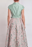 Navy A-Line V-Neck Notch Lapel Floral Long Mother of the Bride Dress with Bow
