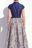 Navy A-Line V-Neck Notch Lapel Floral Long Mother of the Bride Dress with Bow