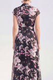 White A-Line Floral Long Mother of the Bride Dress with Belt