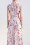 White A-Line Floral Long Mother of the Bride Dress with Belt