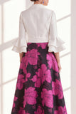A-Line Fuchsia Flower V-Neck Ruffled Long Mother Of the Bride Dress