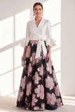 A-Line Fuchsia Flower V-Neck Ruffled Long Mother Of the Bride Dress