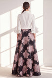A-Line Fuchsia Flower V-Neck Ruffled Long Mother Of the Bride Dress