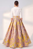 A-Line Navy Floral Long Mother of the Bride Dress with 3/4 Sleeves